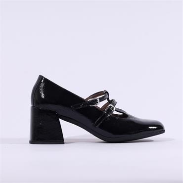 Wonders Aura 2 Strap Blockheel Mary Jane - Black Patent